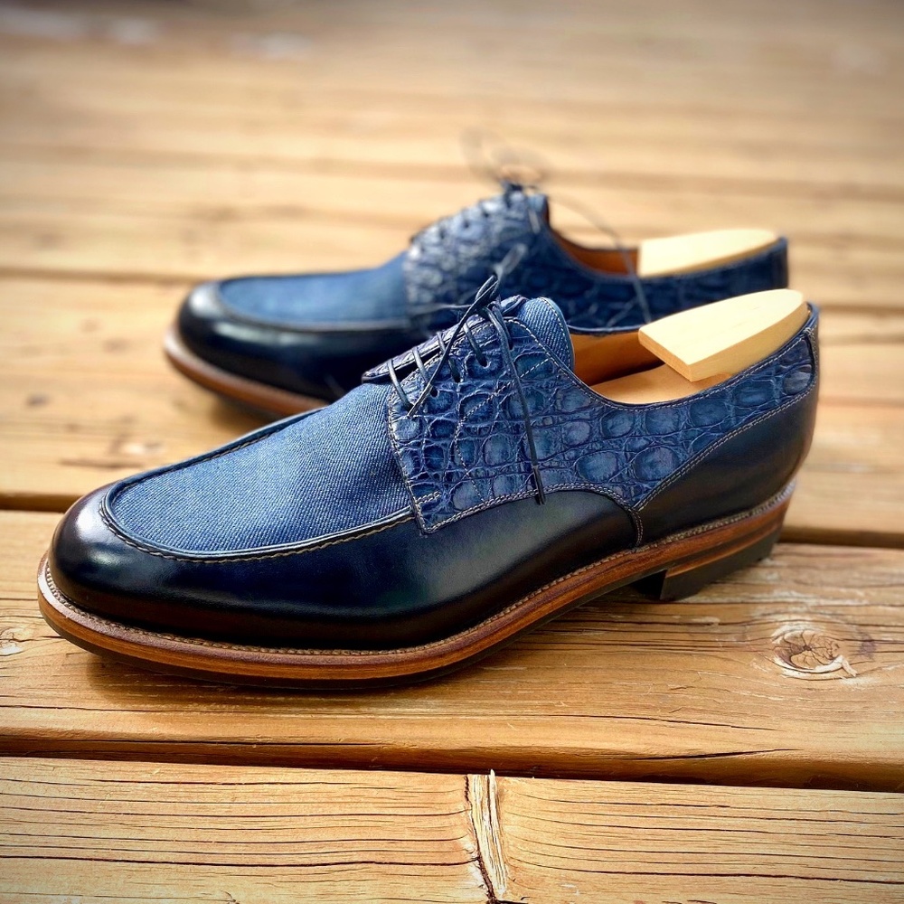 Maison Koly X Bonafe Solinta Derby Crocodile Denim Museum navy
